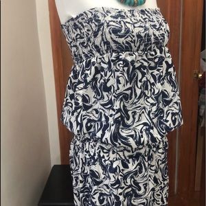STRAPLESS PALAZZO PANTS Floral Blue ,white size S